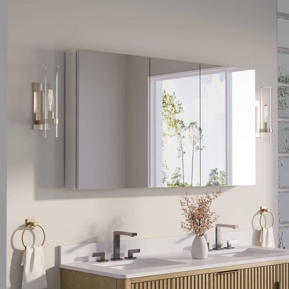56 in. W x 30 in. H Rectangular Recess/Surface Mount Medicine Cabinet with Mirror, 3 Soft Close Door, Left or Right Open price history on PriceWatchPro