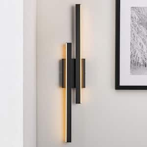 Aaron 27.5 in. 2-Light Black Dimmable LED Wall Sconce