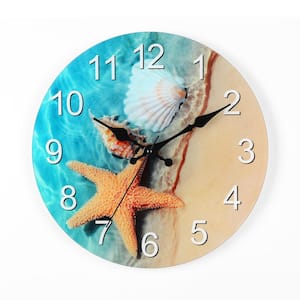 12 in. Shell Analog Non Ticking Blue Glass Wall Clock