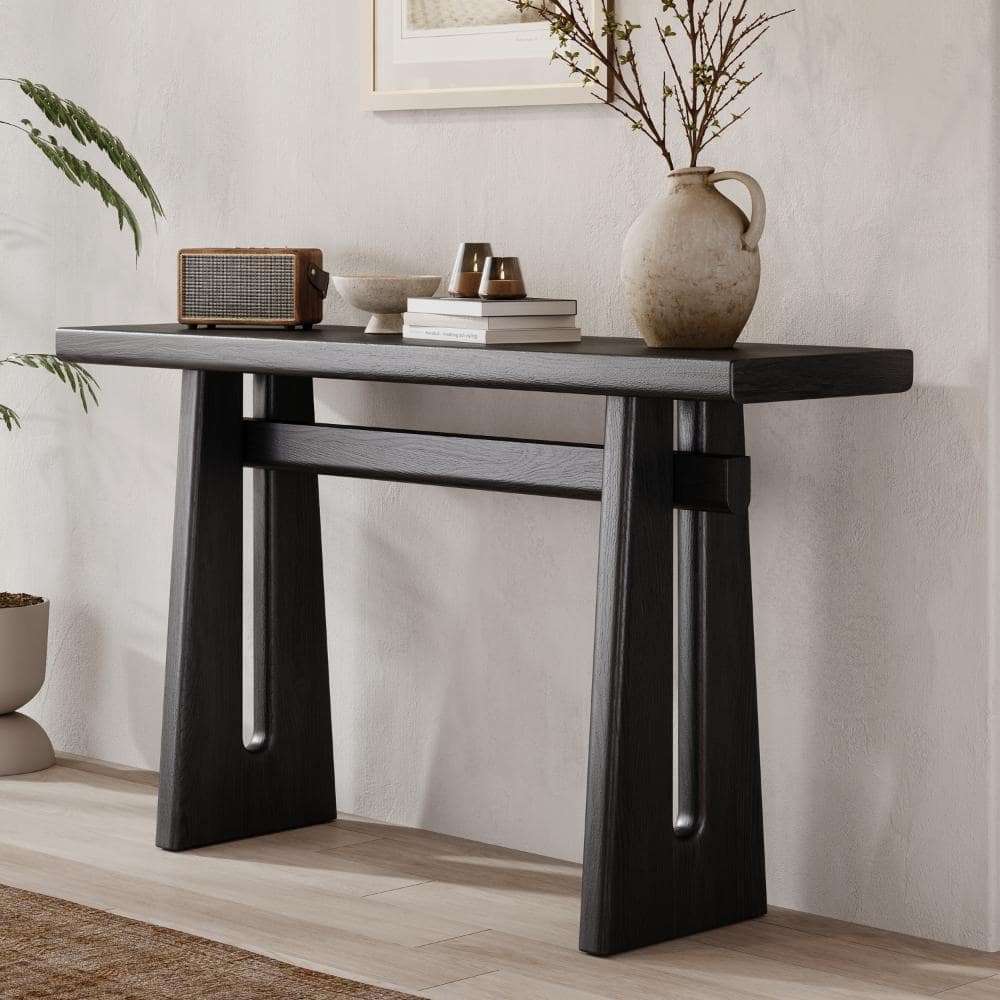 Nestfair 59.25 in. Black Rectangle Wood Elegant Console Table CTNM5911B ...