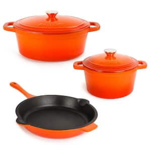 Neo 5-Piece Cast Iron Cookware Set in Orange