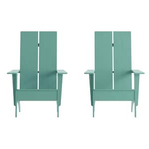Sawyer Blue/Green Weather Resistant Faux Wood Resin Adirondack Lounge Chair in Sea Foam (Set of 2)