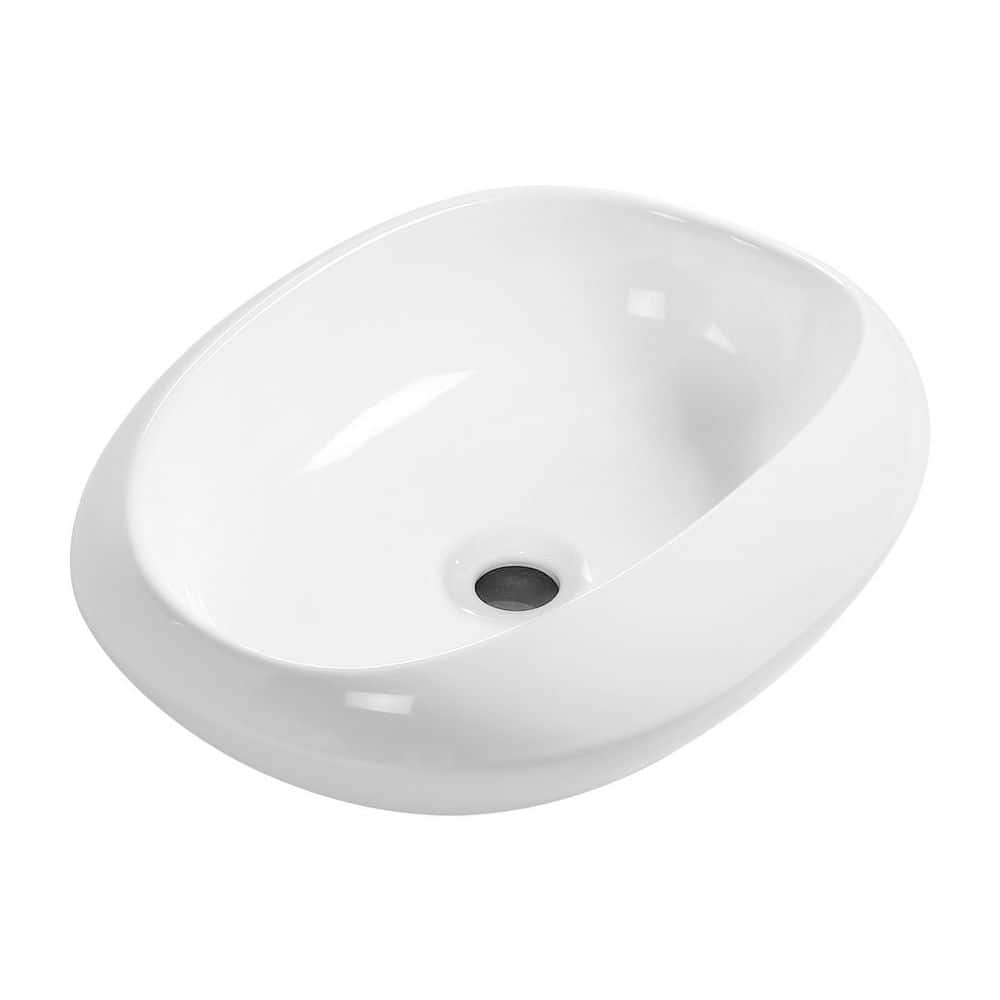 18.12 in. Oval Ceramic Vessel Bathroom Sink 14.97 in. in Gloss White Ceramic with No Faucet Hole and No Overflow price history on PriceWatchPro