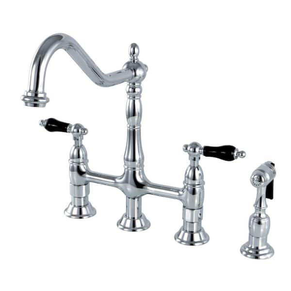 Kingston Brass Duchess 2-Handle Bridge Kitchen Faucet with Side Sprayer in Polished Chrome