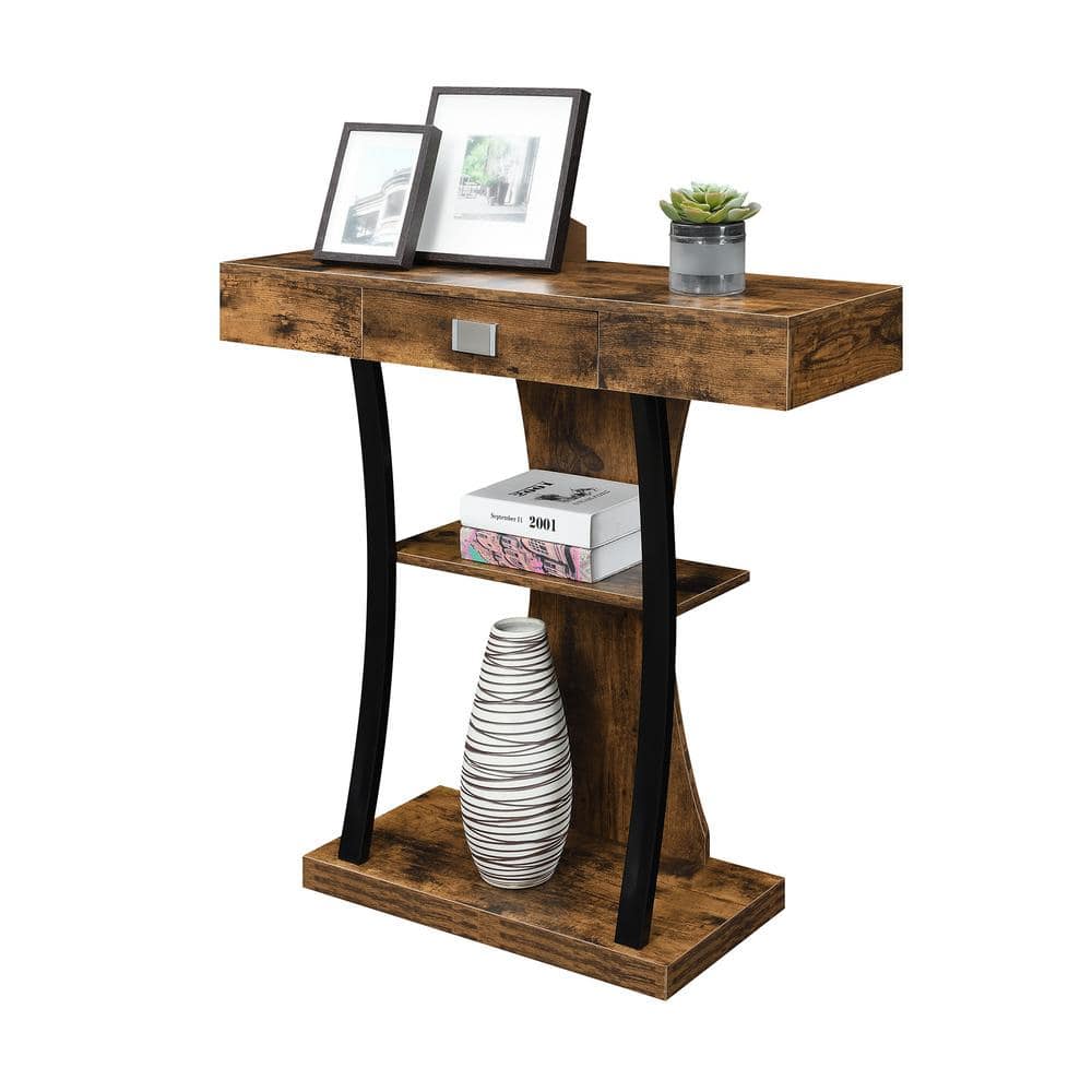 Barnwood Black Urban Storage Console Table with Drawer & Shelves