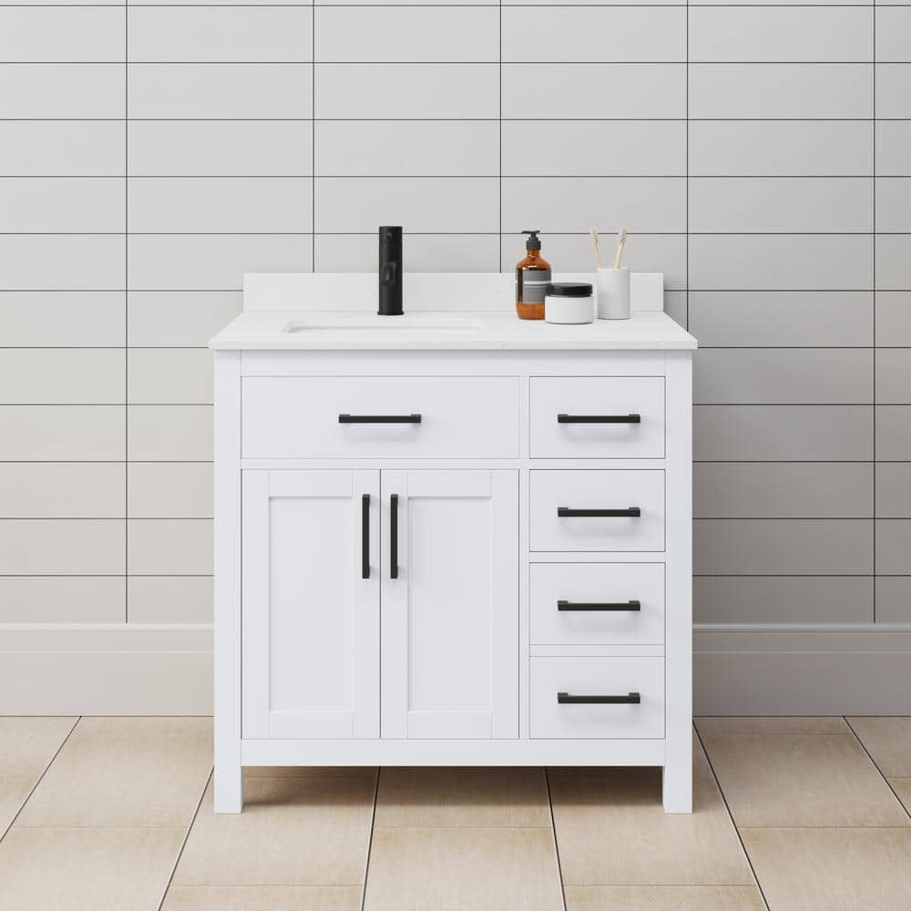 Beckett 36" White Freestanding Single Bathroom Vanity with Marble Top