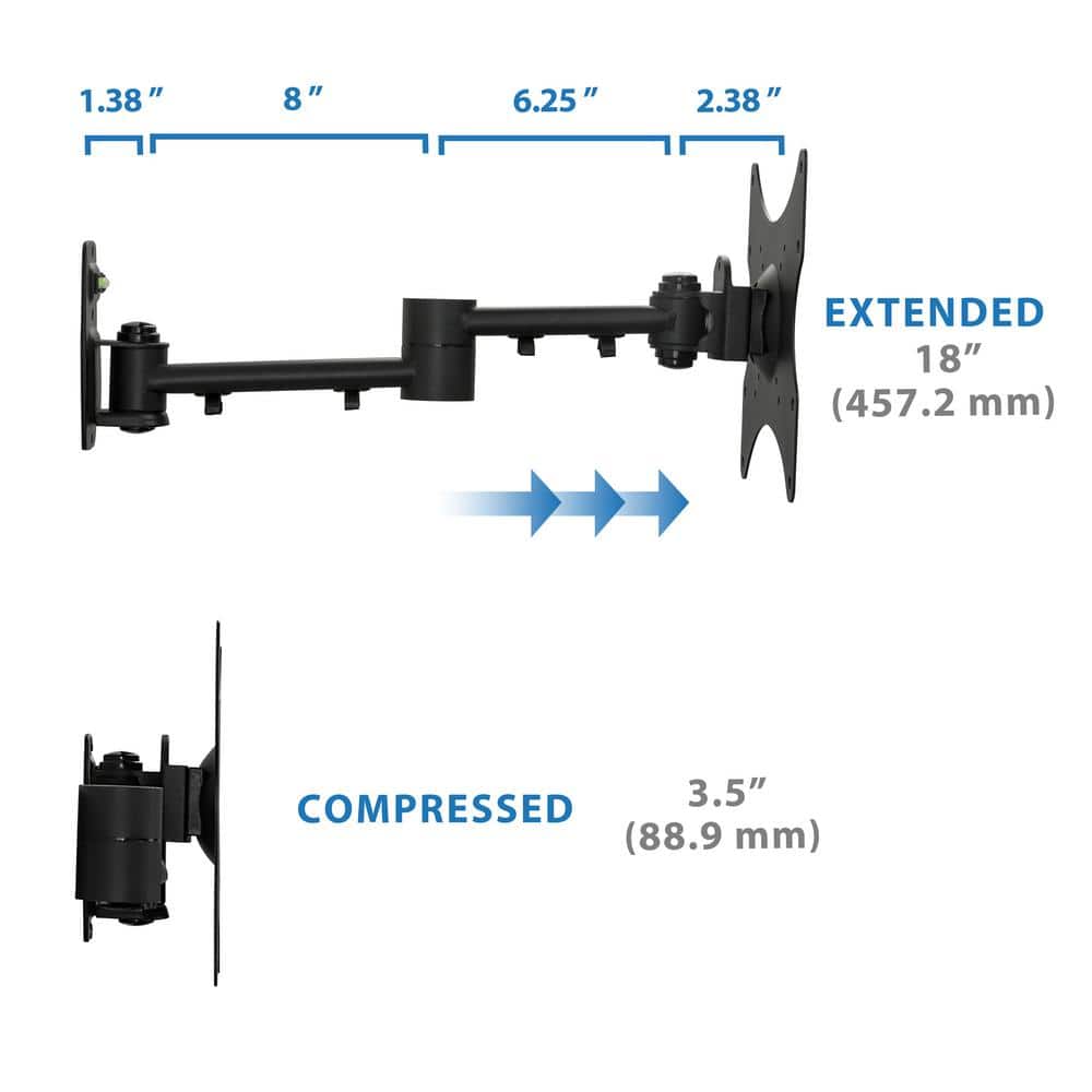 Black Steel Full Motion TV Wall Mount for 13"-42" Screens