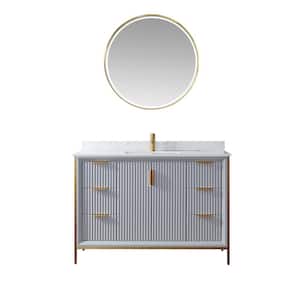 Granada 48 in. W x 22 in. D x 33.8 in. H Single Sink Bath Vanity in Grey with White Stone Countertop and Mirror