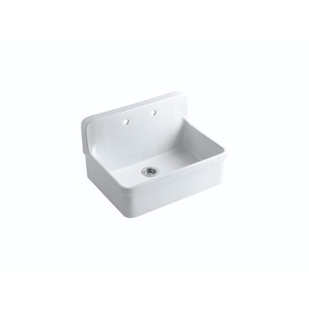 White Ceramic Farmhouse Single-Bowl Kitchen Sink