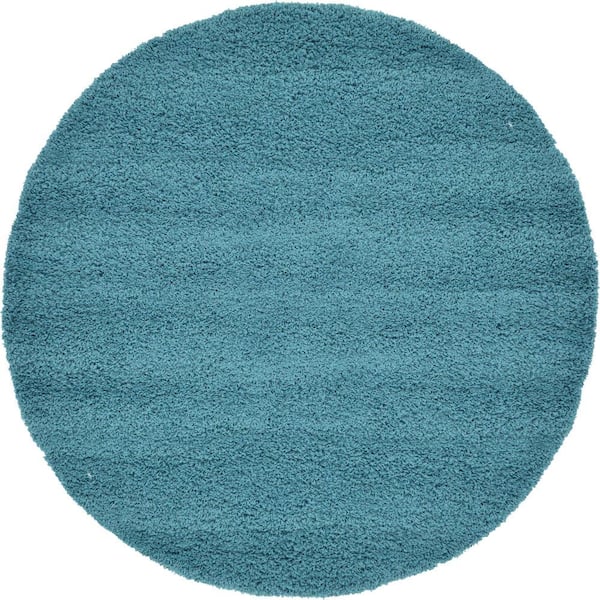 Unique Loom Solid Shag Aqua Blue 6 ft. Round Area Rug