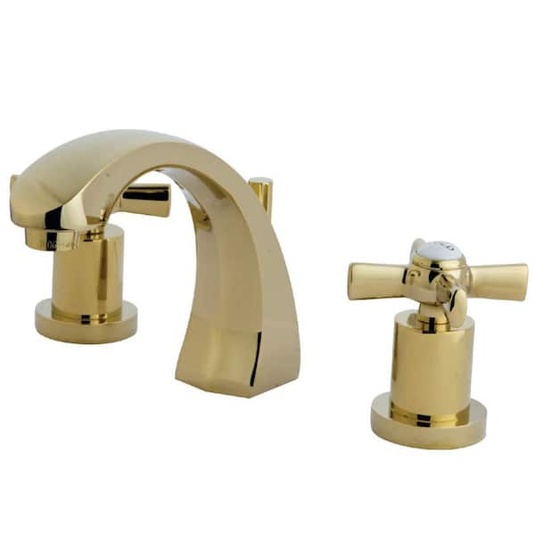 Kingston Brass Millennium 8 in. Widespread 2-Handle Bathroom Faucets with Brass Pop-Up in Polished Brass