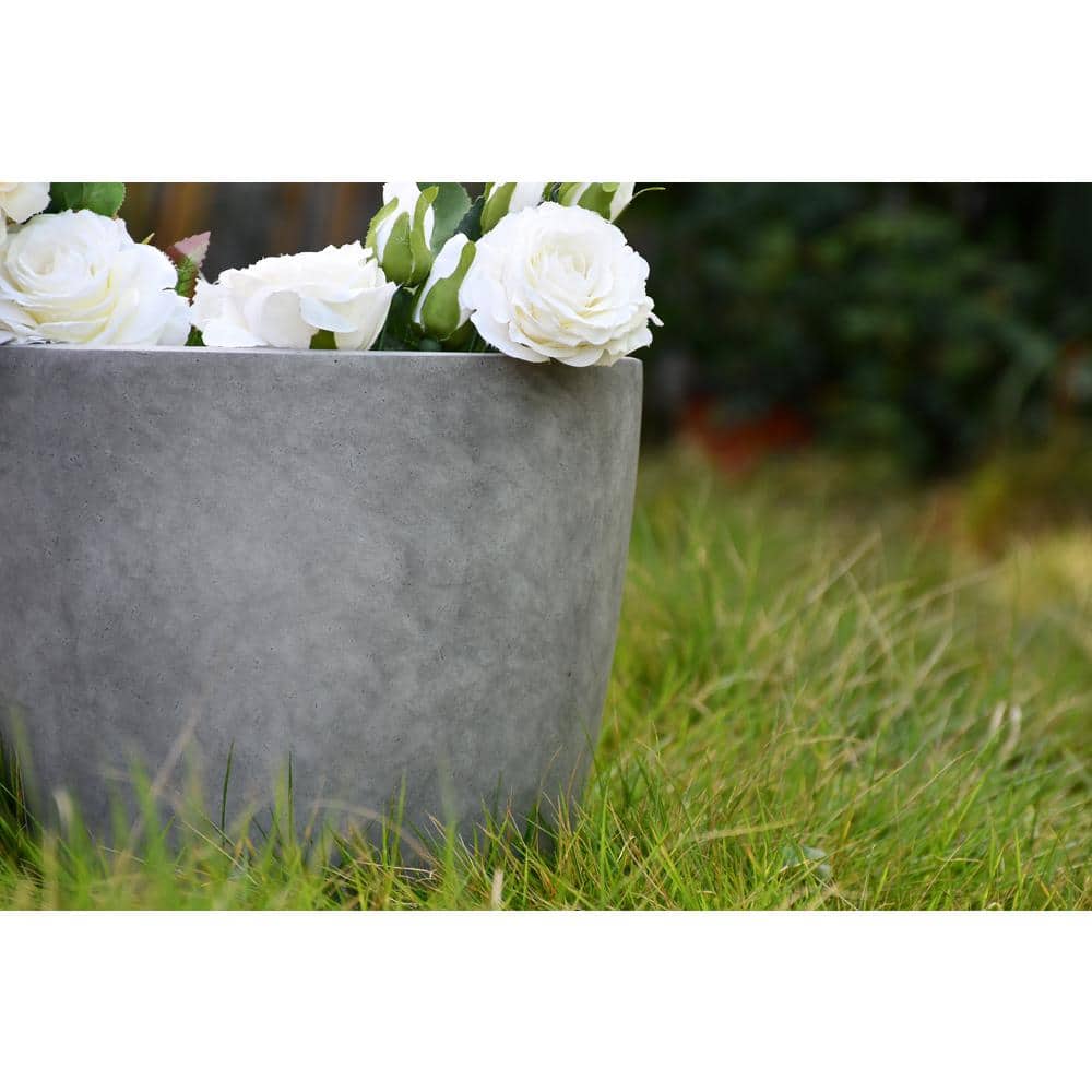 16.93" Natural Concrete Round Lightweight Outdoor Planter