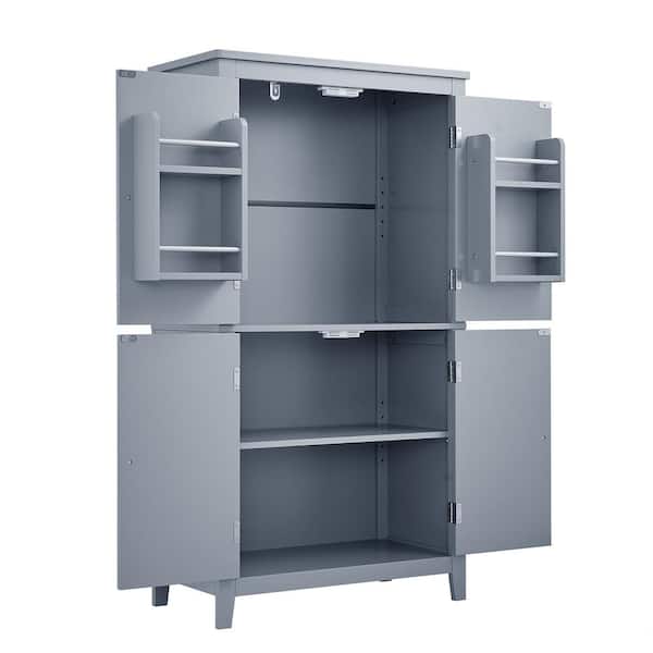 XUJMK 24 in. W x 12 in. D x 43 in. H Gray Linen Cabinet, Freestanding Elegant Bathroom Floor Storage Cabinet