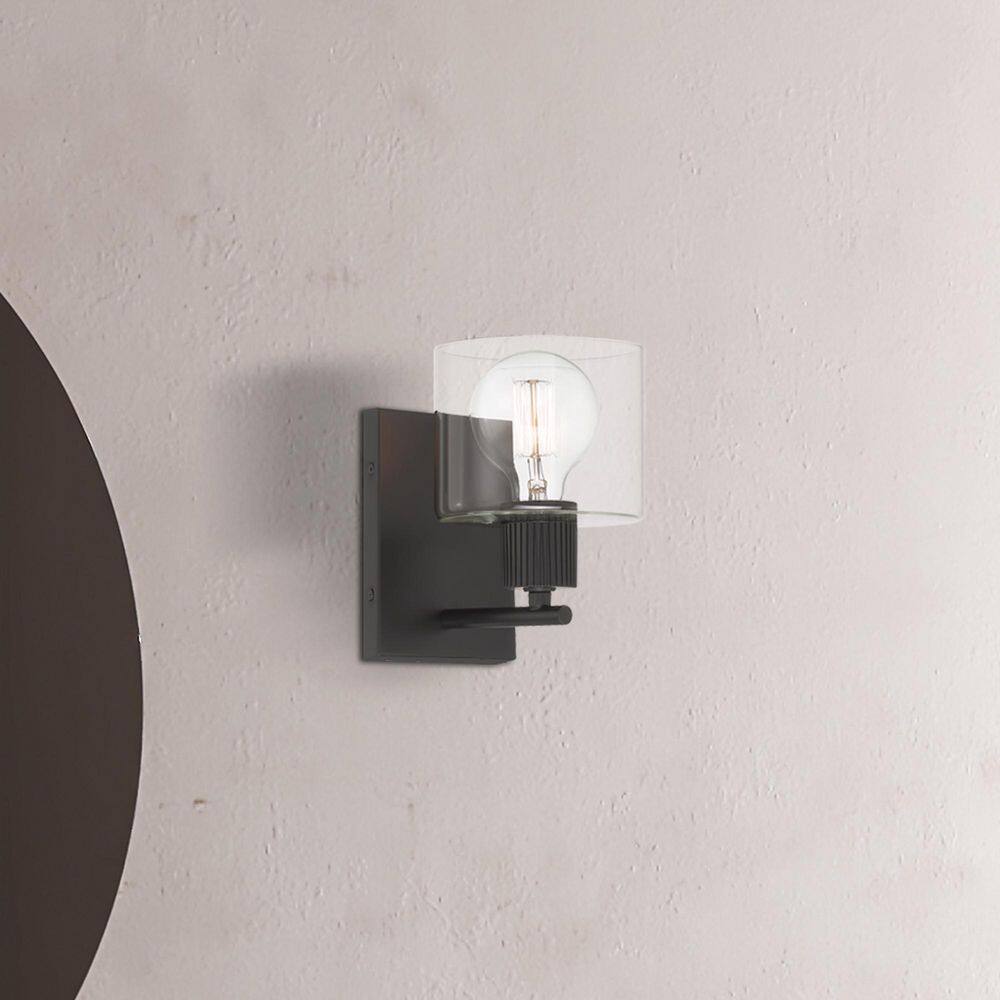 Vibrato 5.25 in. 1-Light Matte Black Transitional Wall Sconce with Clear Glass Shade price history on PriceWatchPro