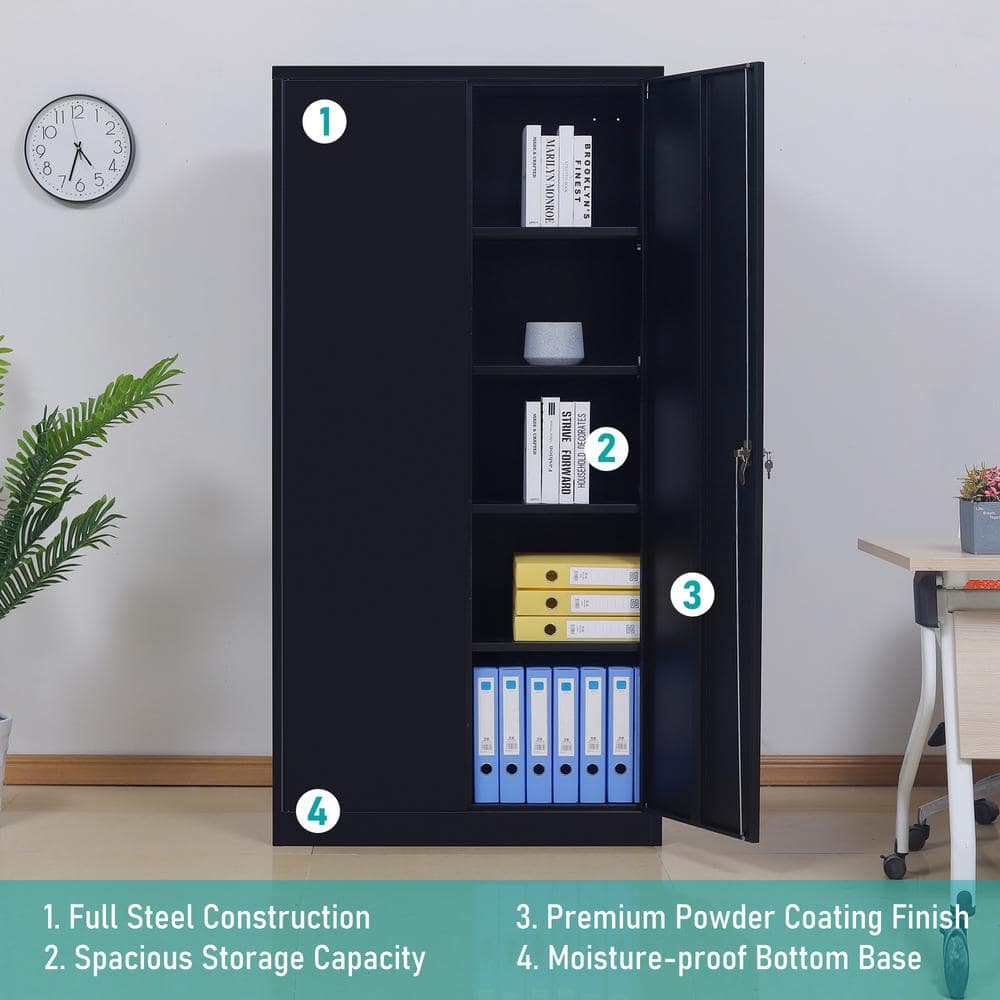 Mlezan Metal Garage Storage Cabinet in 31.5" W x 71" H x 15.7" D Black Cabinet 5 Tier Shelves with Doors DBXS2022160B