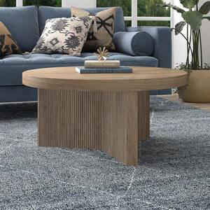 Holm 32 in. Antiqued Gray Oak Round MDF Top Coffee Table