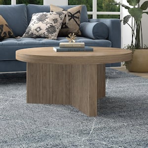 Holm 32 in. Antiqued Gray Oak Round MDF Top Coffee Table