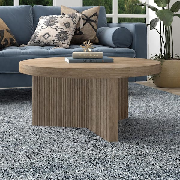Meyer&Cross Holm 32 in. Antiqued Gray Oak Round MDF Top Coffee Table