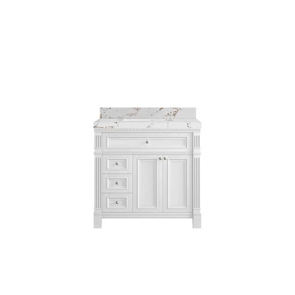 Willow Collections Paris 36 in. W x 22 in. D x 36 in. H Single Sink Bath Vanity Center in White with 2 in. Viola Brown qt. Top