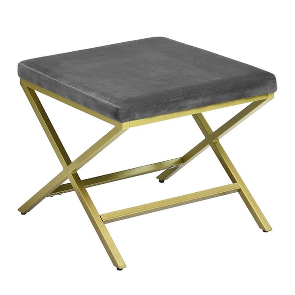 Homy Casa Gray Velvet Living Room Bench X Shape Legs