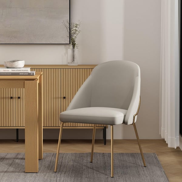 Gracie Modern Stone and Gold Faux Leather Upholstered Dining Side Chair with Stainless Steel Legs