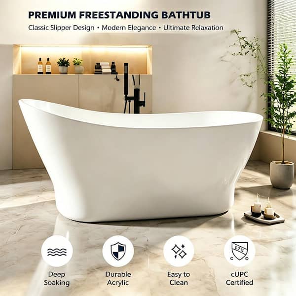 59 in. Acrylic Classic Design Single Slipper Freestanding Bathtub Soaking Tub with cUPC Certificated in White