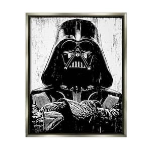 Star Wars Darth Vader Distressed Wood Etching by Neil Shigley Floater Frame Fantasy Wall Art Print 21 in. x 17 in.