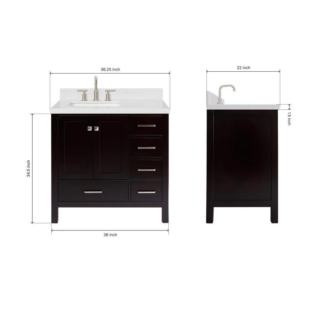 Cambridge 36" Espresso Single Basin Vanity with Shaker Doors