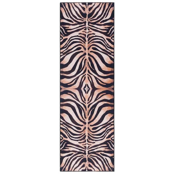 Faux Hide Light Orange/Black 3 ft. x 6 ft. Machine Washable Animal Print Runner Rug