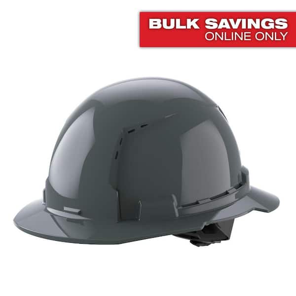 BOLT Gray Type 1 Class C Full Brim Vented Hard Hat with 4 Point Ratcheting Suspension