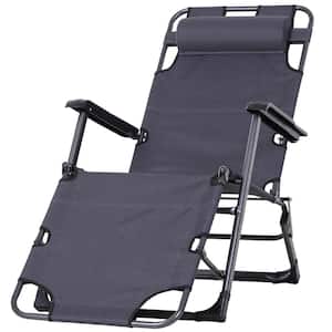 Metal Frame Outdoor Pool Sun Lounger Reclining Chair 120°/180° with Comfy Head Pillow and Reclining Design, Grey