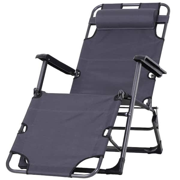 Outsunny Metal Frame Outdoor Pool Sun Lounger Reclining Chair 120°/180° with Comfy Head Pillow and Reclining Design, Grey
