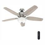 Channing 54 in. LED Indoor Easy Install Brushed Nickel Ceiling Fan with HunterExpress Feature Set and Remote
