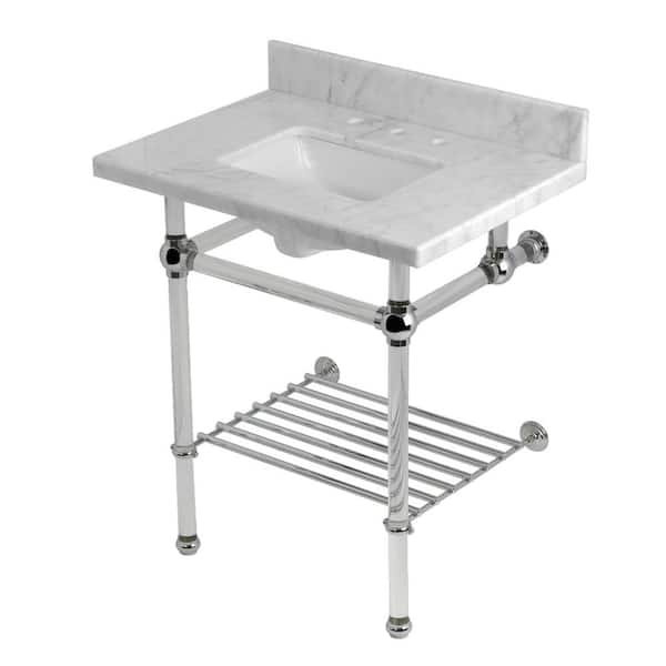 Kingston Brass Templeton 30 in. Marble Console Sink with Acrylic Legs in Carrara Marble/Polished Chrome