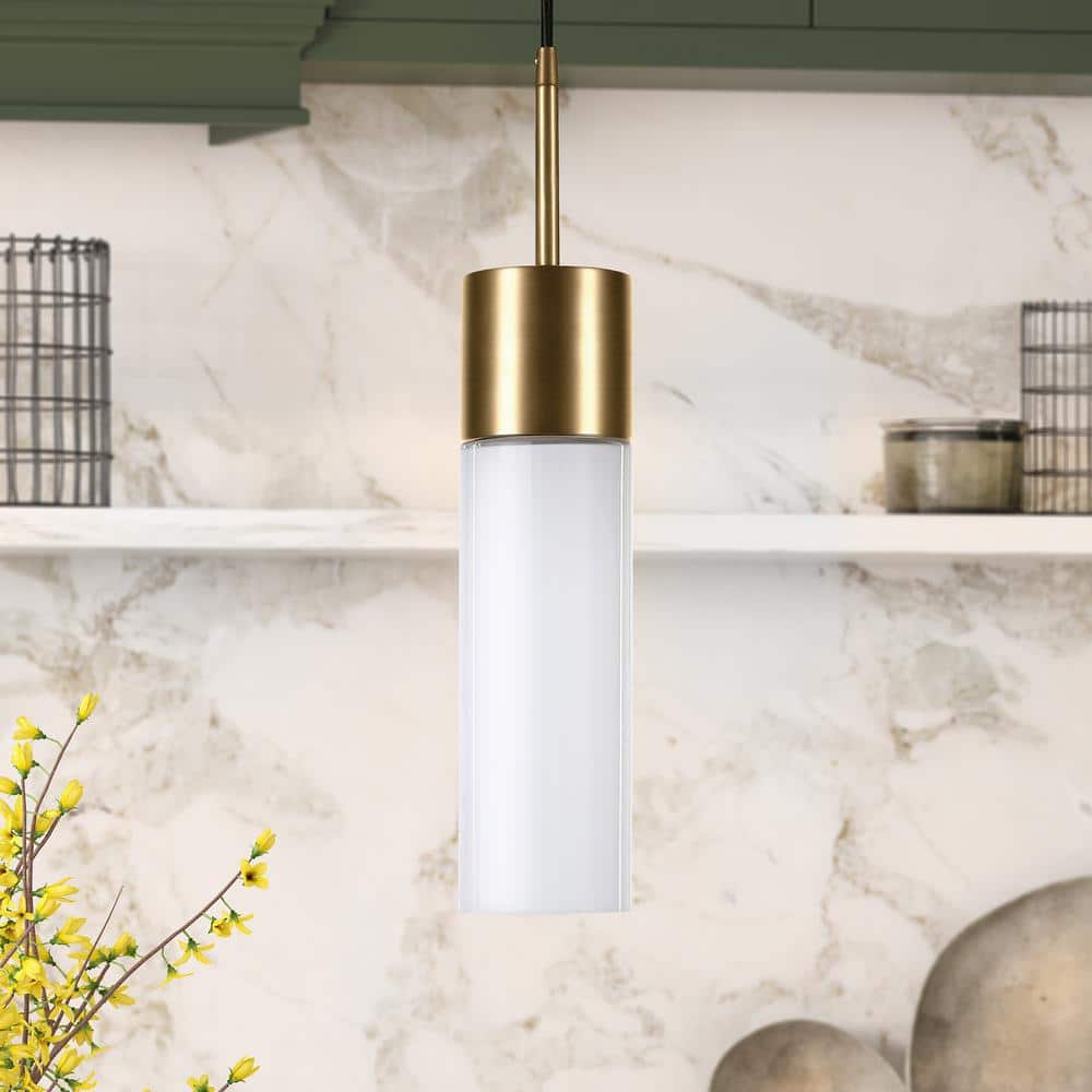 Contemporary Brass and Milk White Glass 18" Pendant Light