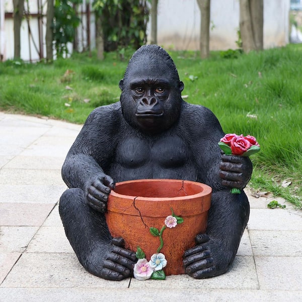 GOGEXX Black 18.5 in. x 19.68 in. Resin Outdoor Garden Sculpture