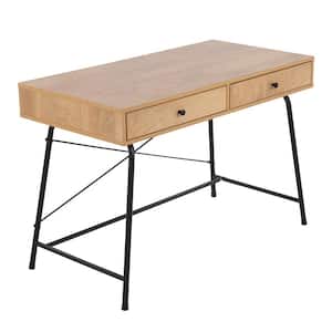 Casper 43.5 in. Rectangular Black Steel and Brown Wood 2-Drawer Writing Desk