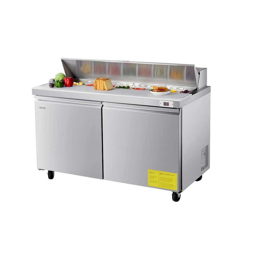 61 in. Commercial Refrigerator Sandwich and Salad Prep Table, 15.4 cu. ft. Stainless Steel in Silver