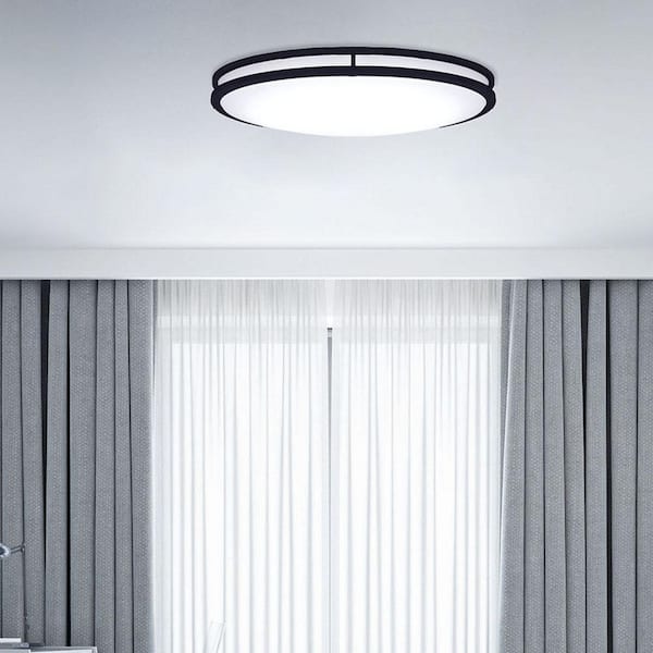 DC Series Integrated LED 32 in. Oval Modern Matte Black Selectable 3CCT 3000K, 4000K, 5000K Flush Mount for Kitchens