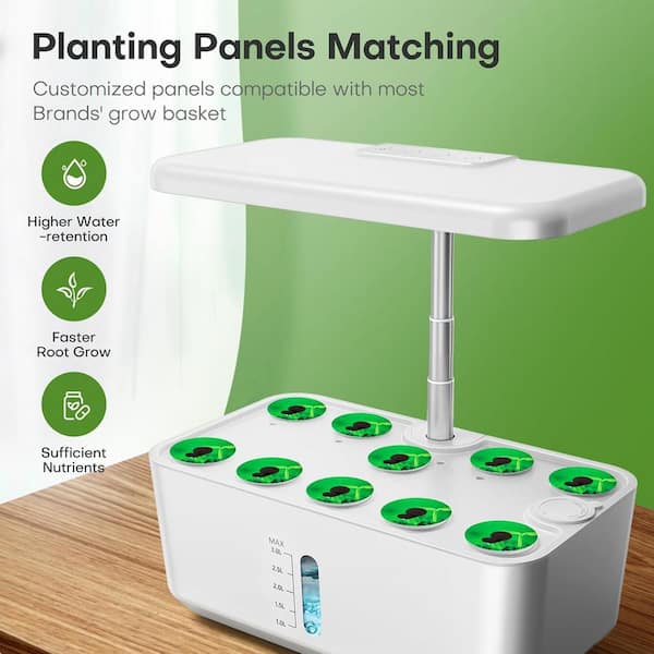 Phewnyzo 10-Pod Indoor Plastic Hydroponics Growing System with LED