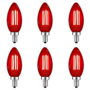 40-Watt Equivalent B11 LED Red Light Bulbs, 4.5-Watt, Colored Glass Candelabra Bulb, UL Listed, E12 Base (6-Watt)
