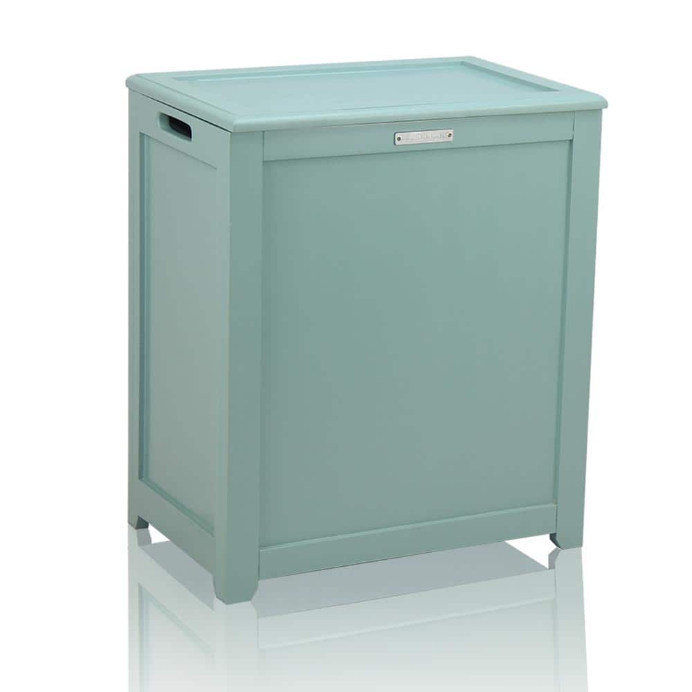 Turquoise MDF Wood Upright Laundry Hamper with Lid