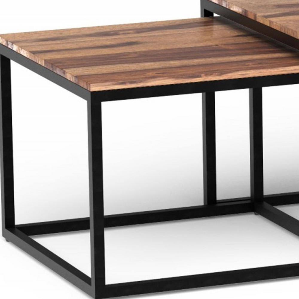 Contemporary Sheesham Wood & Metal Nesting Coffee Table Set
