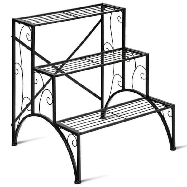 "3-Tier Metal Plant Rack Garden Shelf in Stair Style