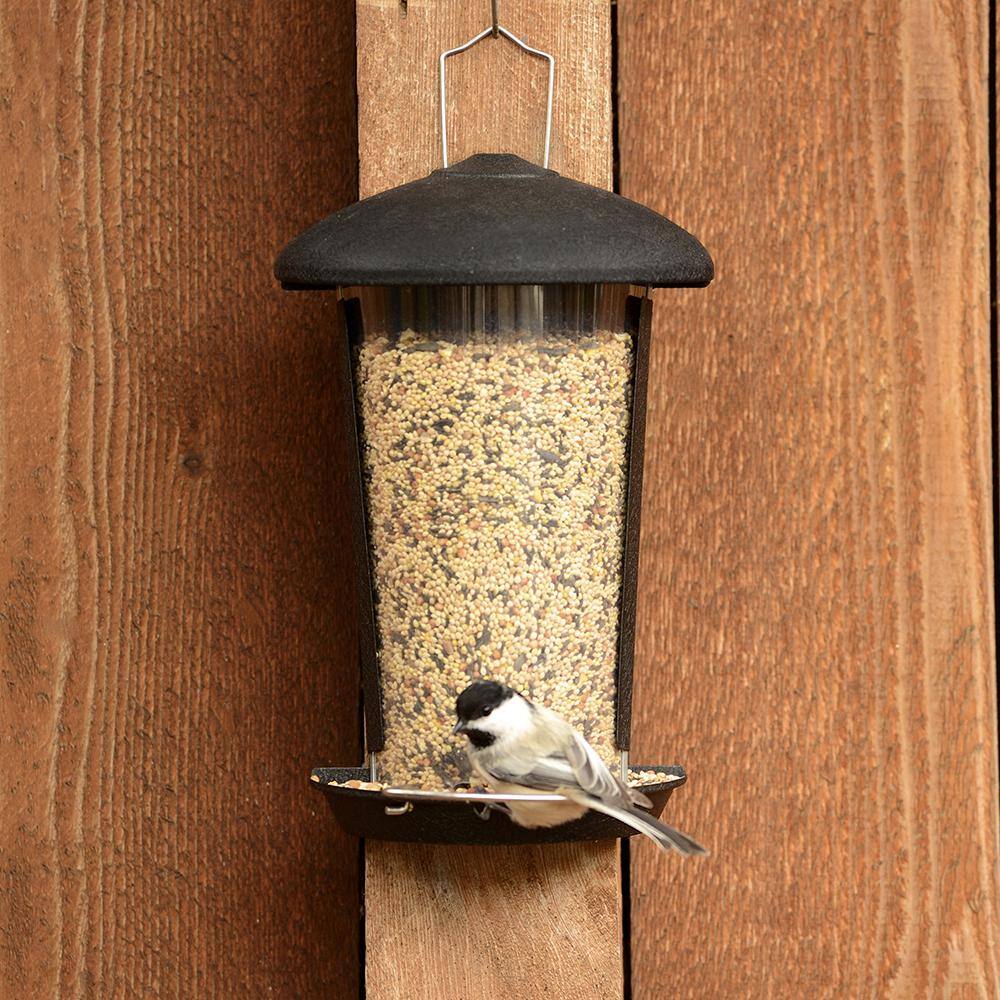 Black Plastic and Wood Wall Mount Bird Feeder with Tray