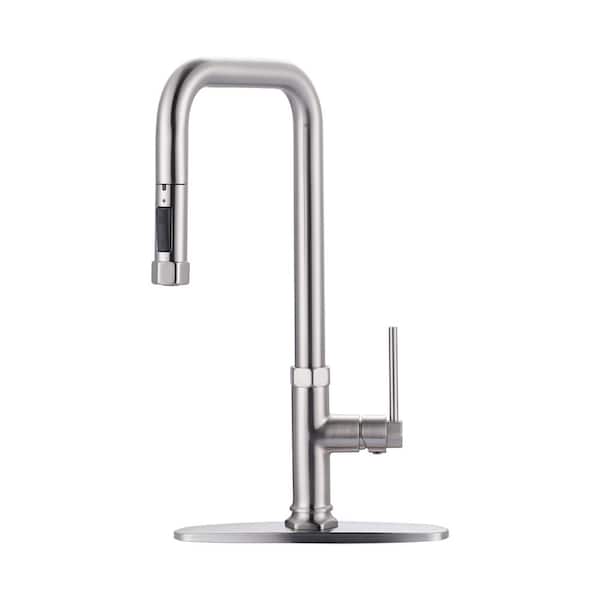ALEASHA Single Handle Pull Down Sprayer Kitchen Faucet with Pull Out Spray Wand in Brushed Nickel