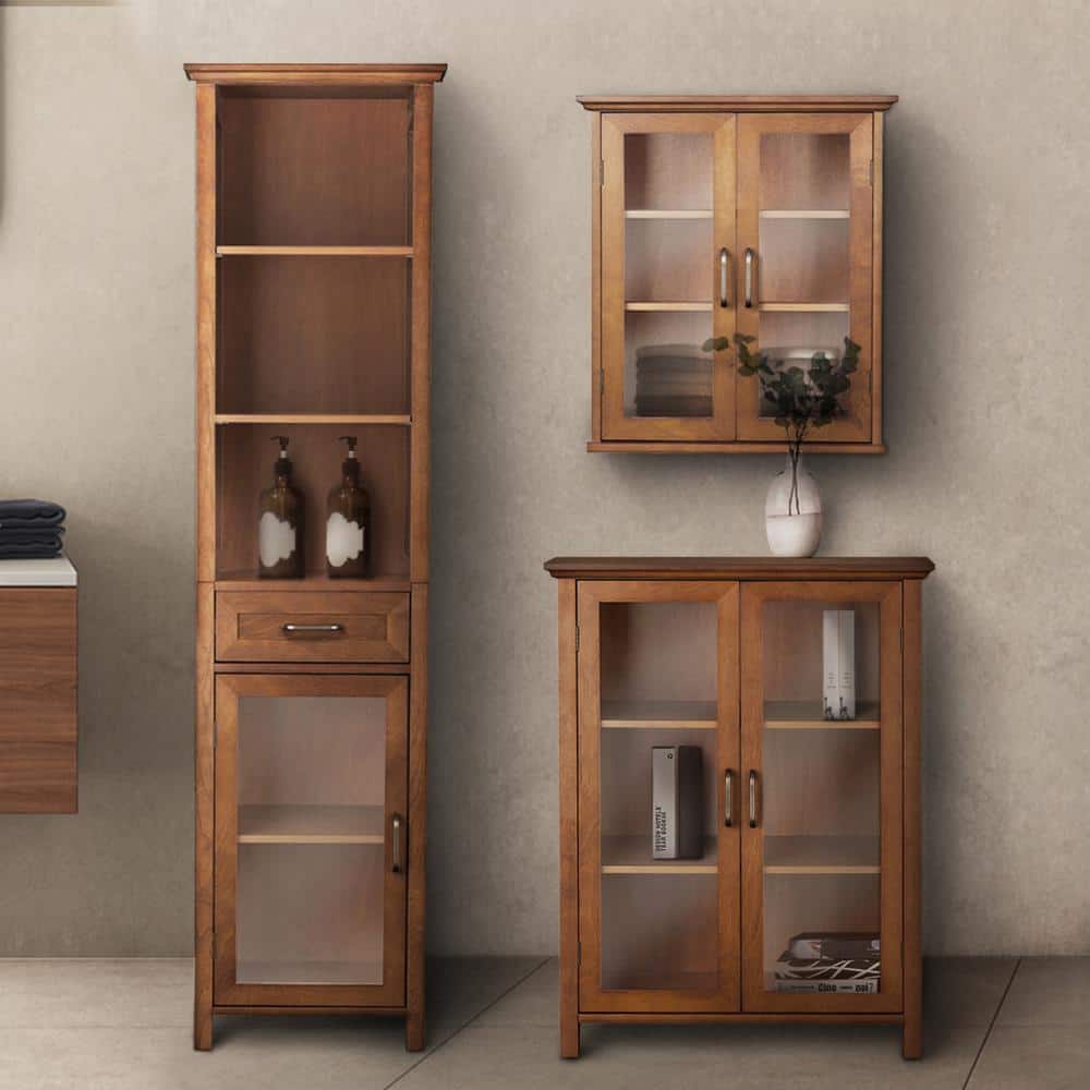 Oil Oak Two-Door Wall Cabinet with Adjustable Shelves