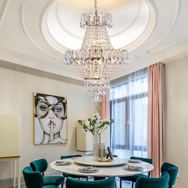 FEKZO 7-Light Gold Crystal Chandelier for Living Room, Dining Room