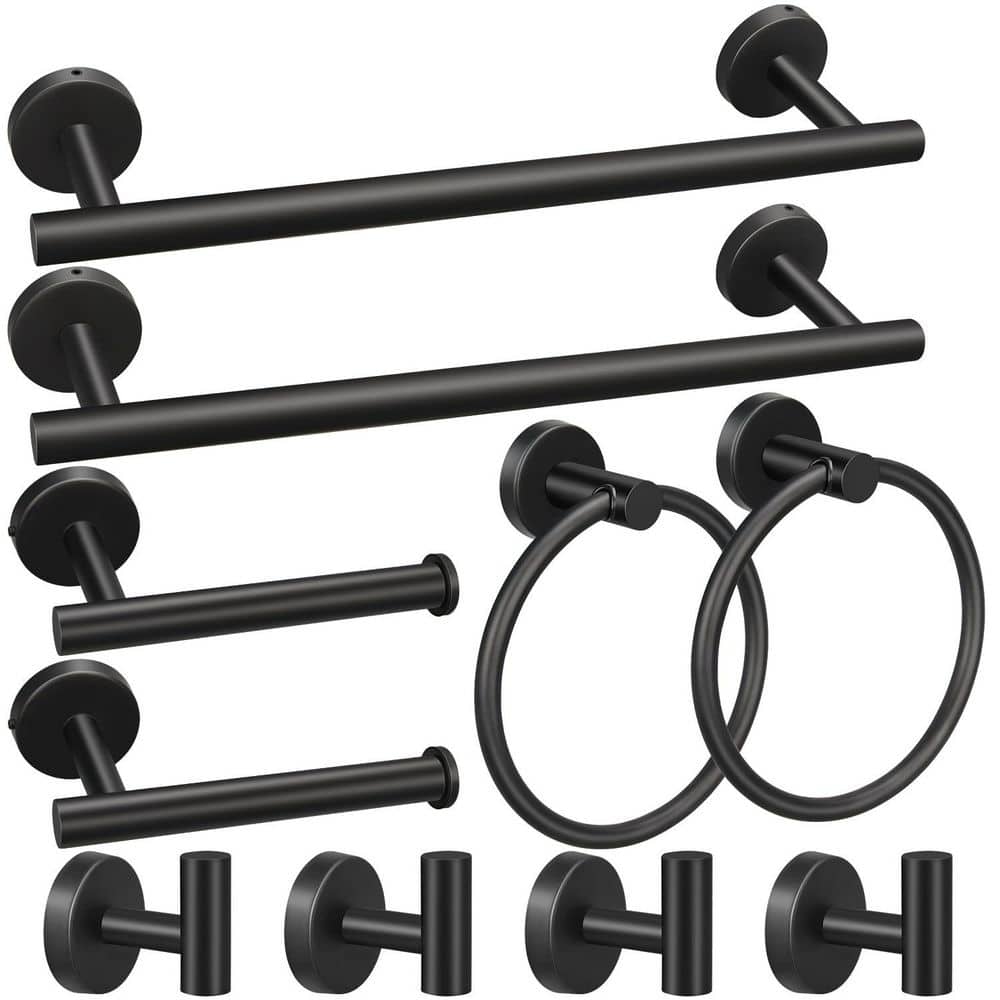 10-Piece Bath Hardware Set with 16 in. Hand Towel Bars, Paper Holders, Towel Rings and Robe Hooks in Black price history on PriceWatchPro