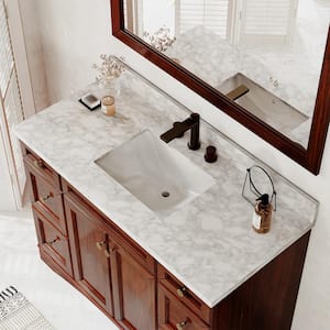49 in. W x 22 in. D Flower White Natural Marble Vanity Top in White with White Rectangular Single Sink